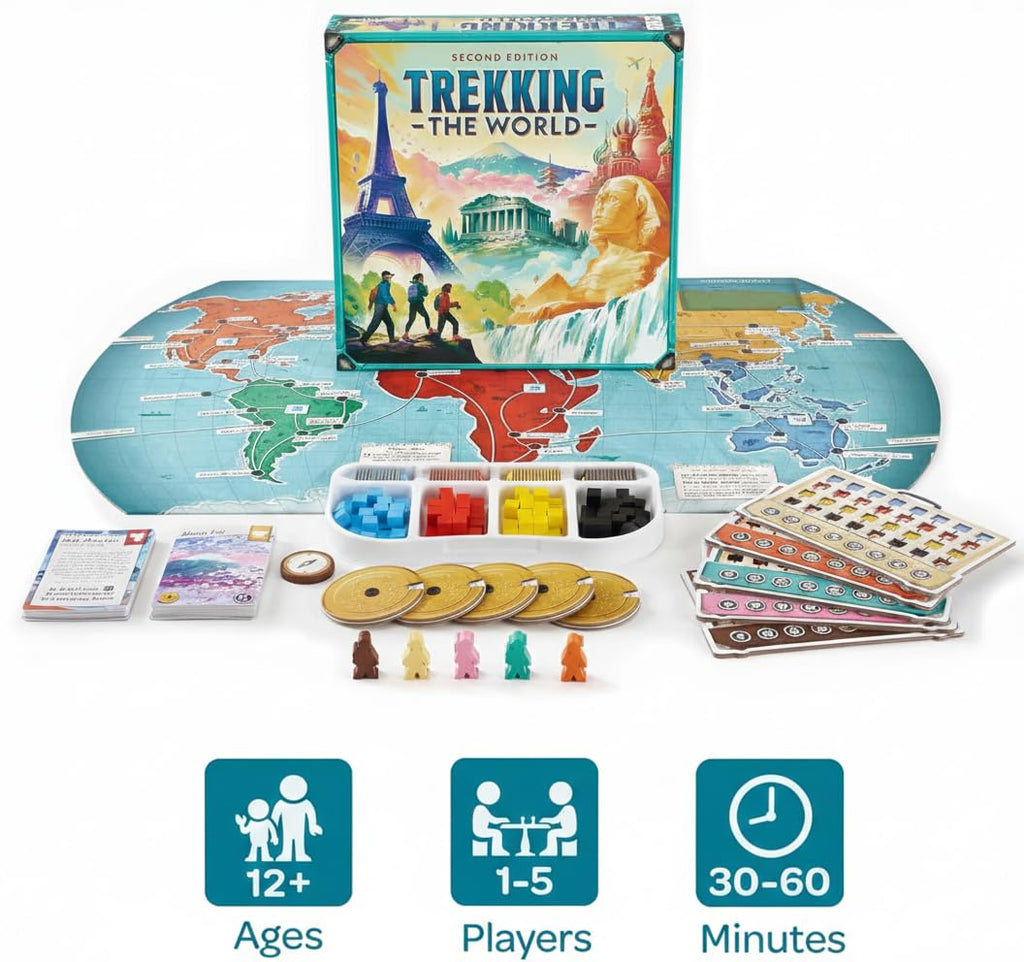 Trekking the World 2nd Edition - Award-Winning Board Games for Kids & Adults Ages 12+ - Easy-to-Learn Strategy Journey for Globetrotters, Perfect for Family Game Night & Educational Fun