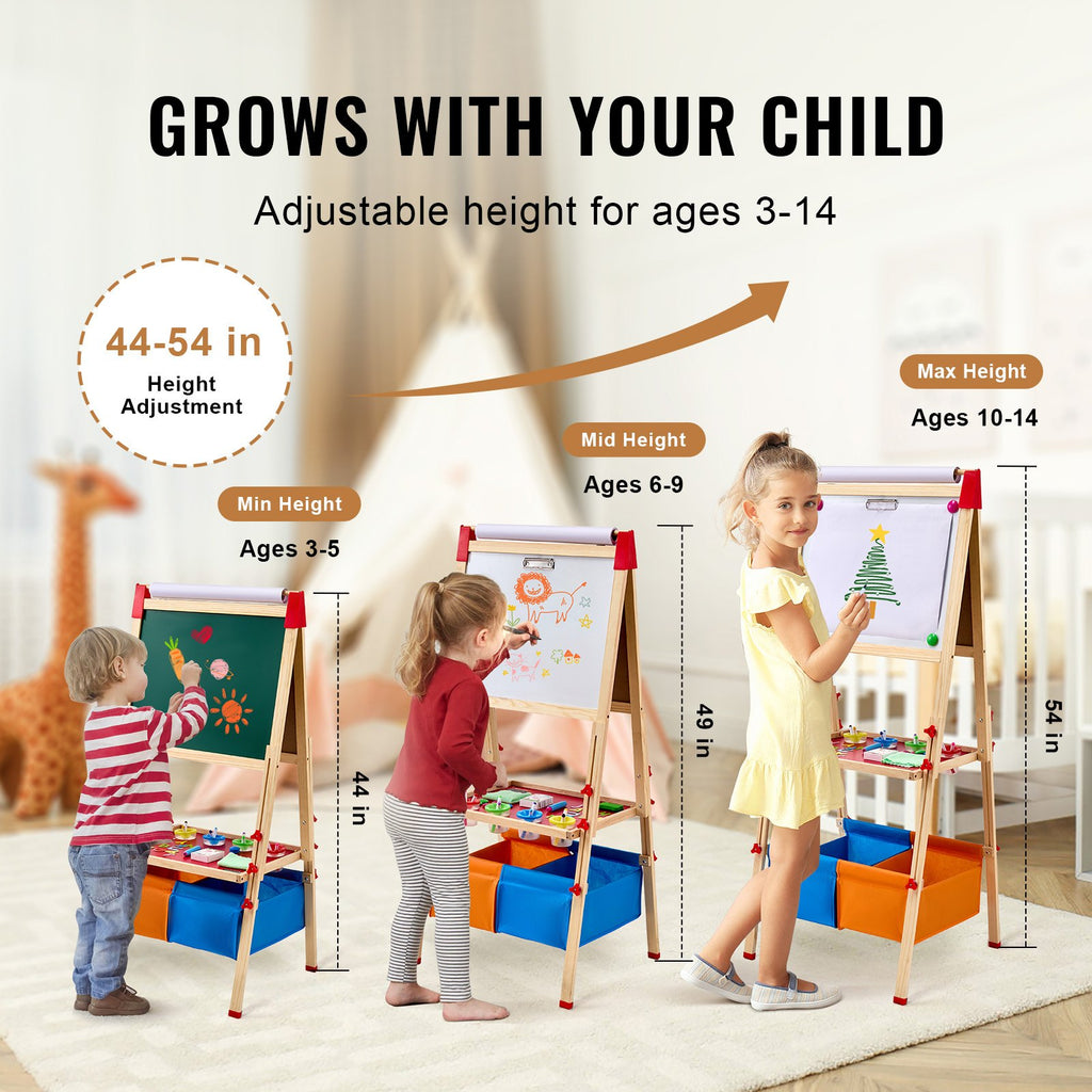 3-in-1 Kids Art Easel Double-Sided Wooden Magnetic Whiteboard Chalkboard