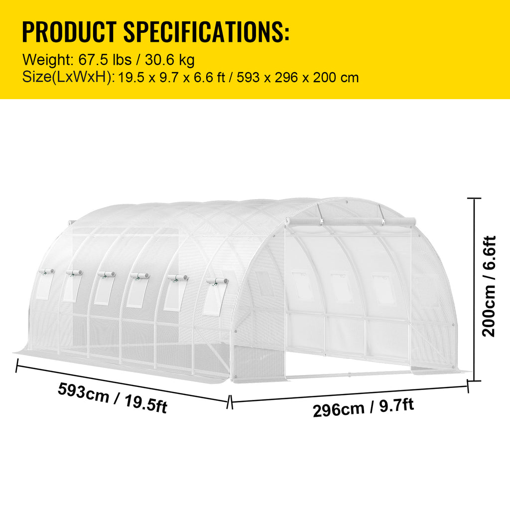 VEVOR Walk-in Tunnel Greenhouse, 20 X 10 X 7 Ft, White