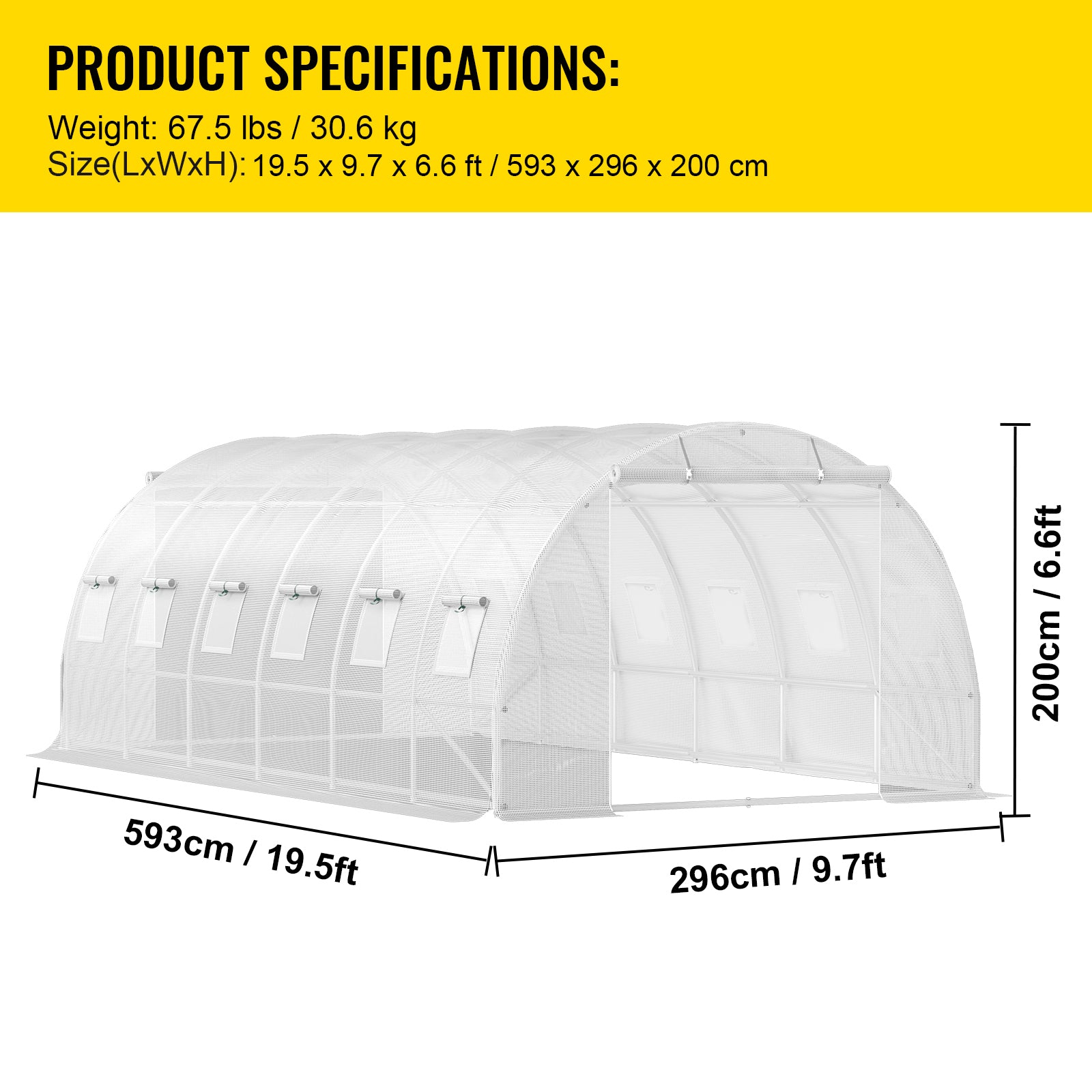 VEVOR Walk-in Tunnel Greenhouse, 20 X 10 X 7 Ft, White