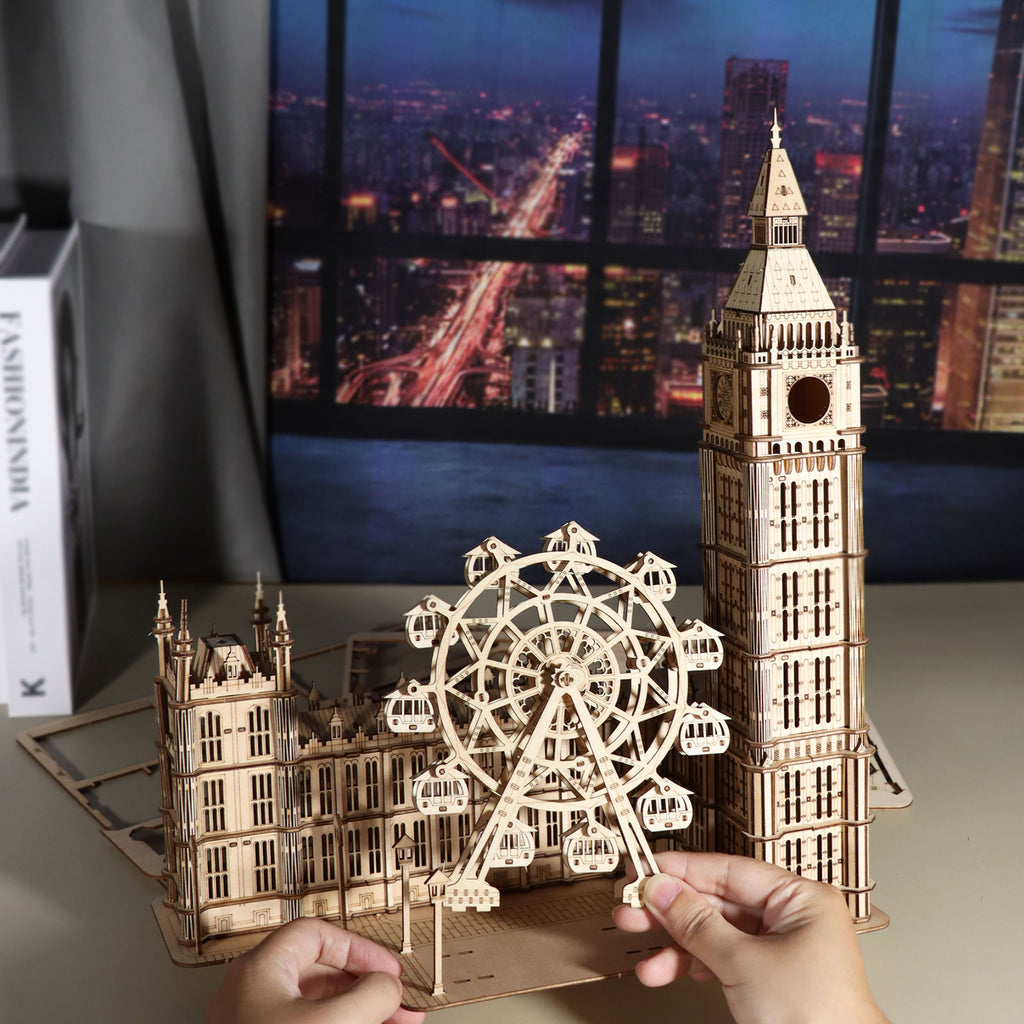 MUSIC PARK 3D Wooden Puzzle Big Ben Model Kits Desktop Clock DIY Building Blocks