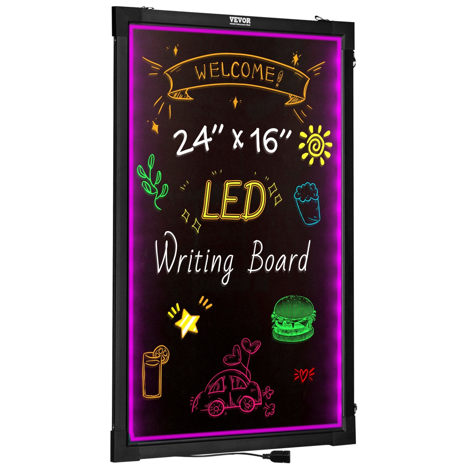 VEVOR LED Message Writing Board, Erasable, Lighted Chalkboard 8 Fluorescent Chalk Markers