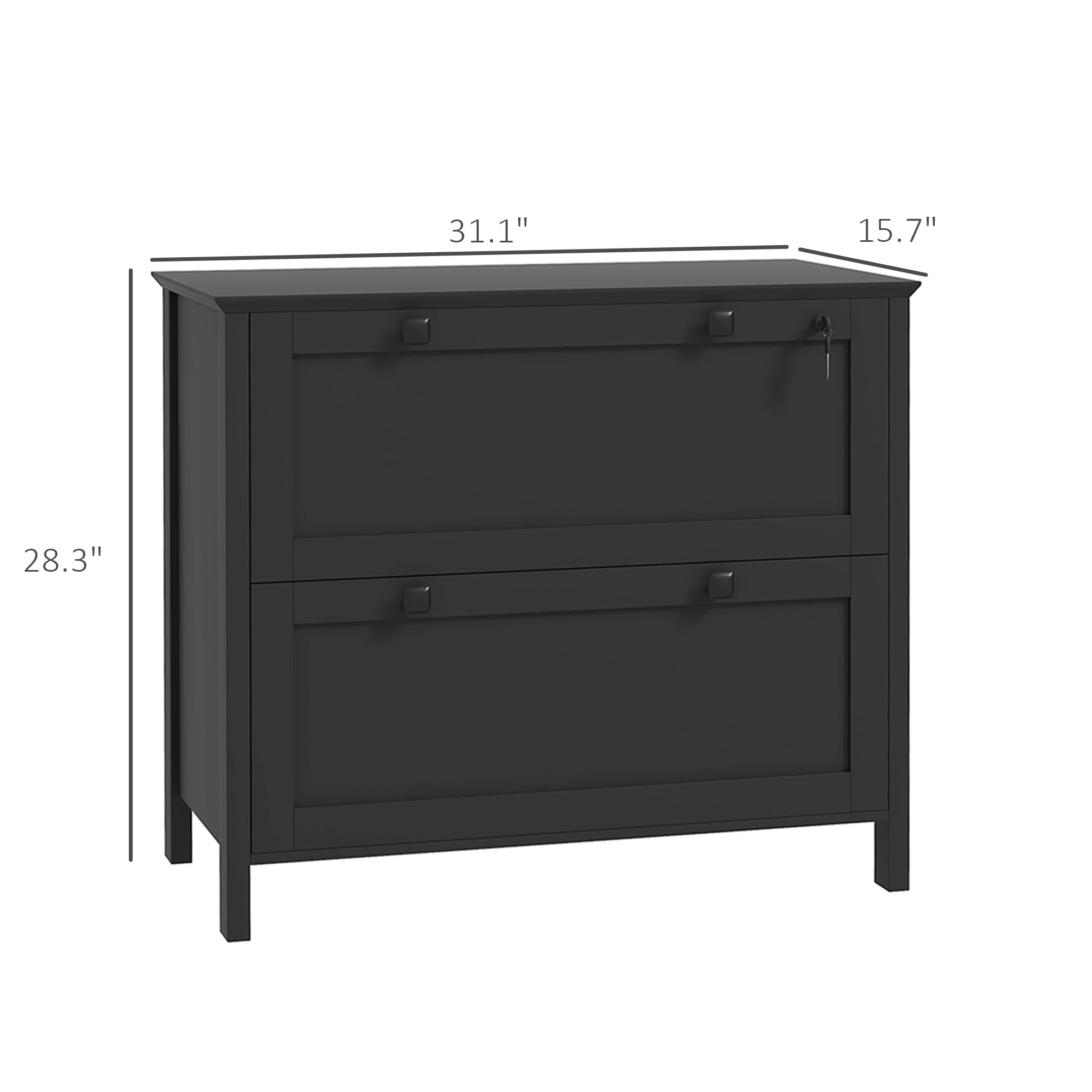 Lateral File Cabinet, 2 Drawer Filing Cabinet, Black