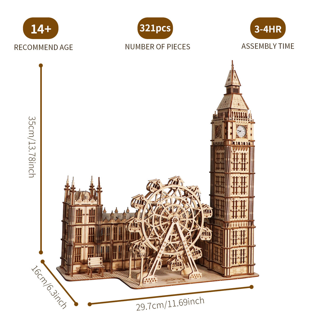 MUSIC PARK 3D Wooden Puzzle Big Ben Model Kits Desktop Clock DIY Building Blocks