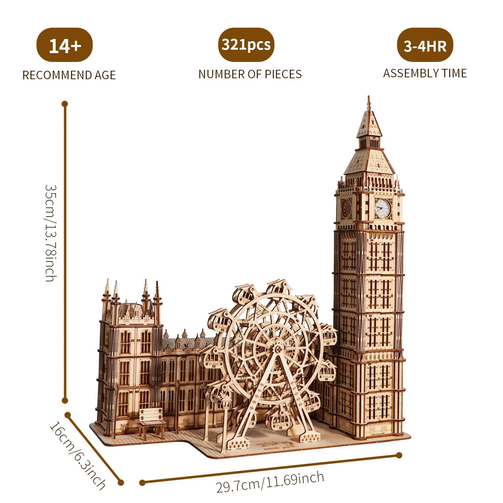 MUSIC PARK 3D Wooden Puzzle Big Ben Model Kits Desktop Clock DIY Building Blocks