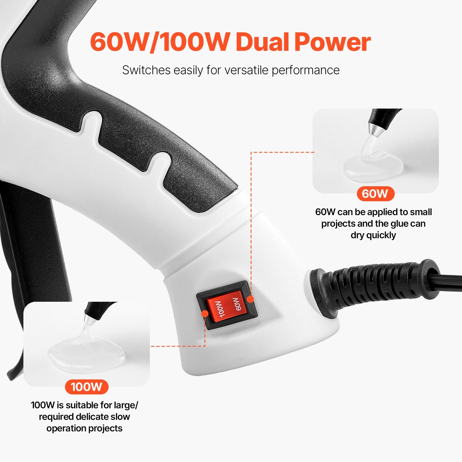 VEVOR Hot Glue Gun, Dual Power, Mini Hot Glue Gun With 20 Premium Glue Sticks And Oxford Cloth Bag