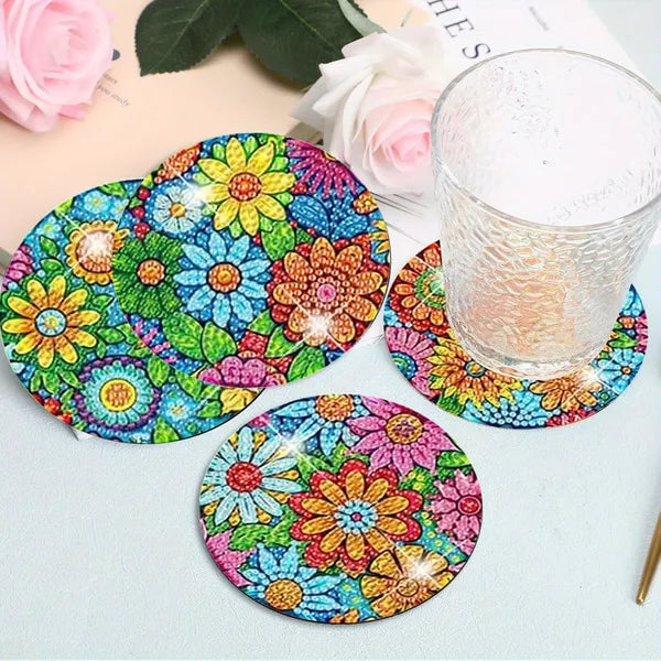 16 Pcs Diamond Art Painting Coaster Kit Flowers