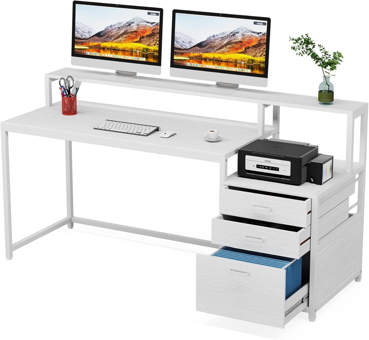 63 Inch Computer Desk With File Drawer Cabinet