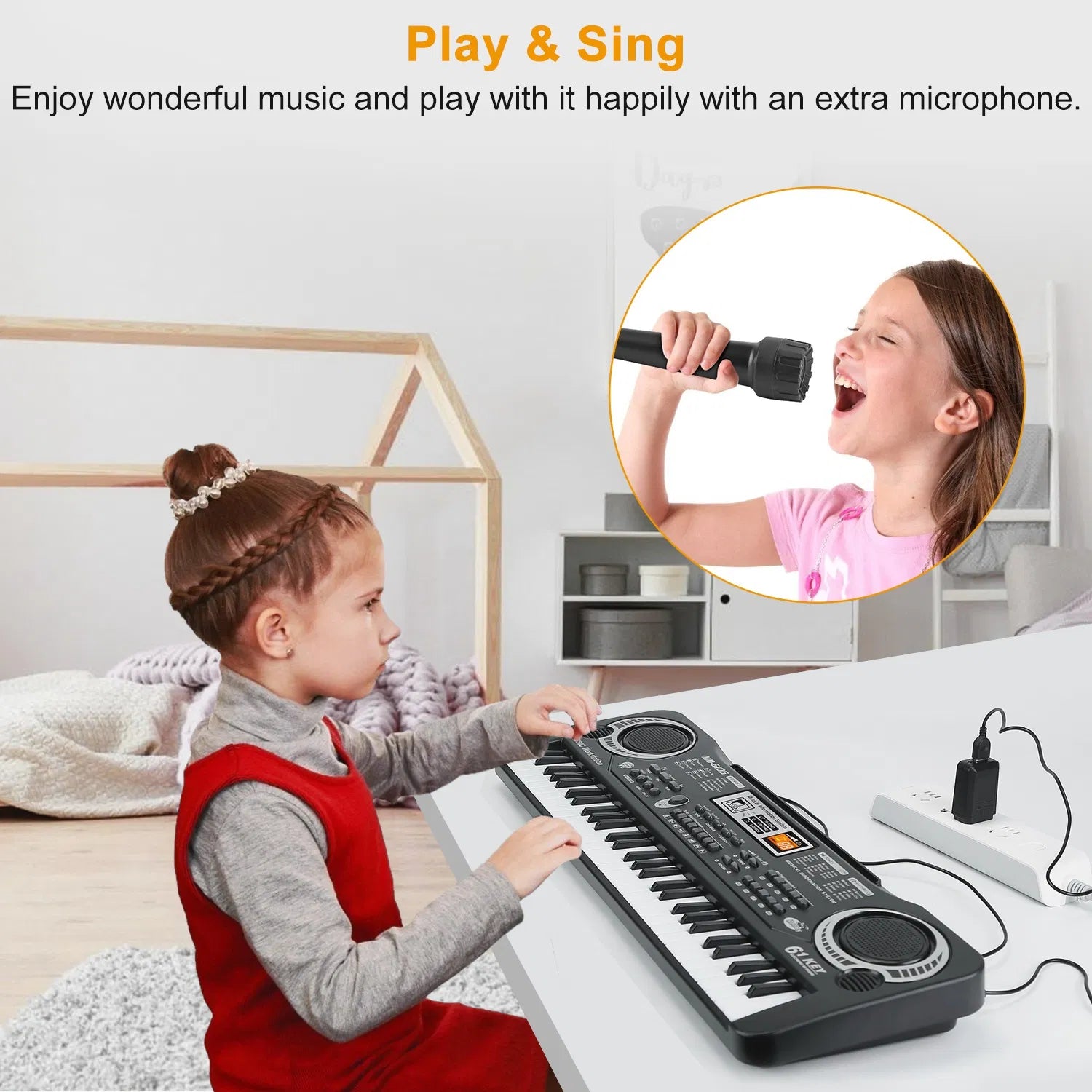 61 Keys Digital Music Electronic Keyboard Electric Piano Musical Instrument Kids Learning Keyboard W Microphone For Beginners Kids Girls Boys Adults