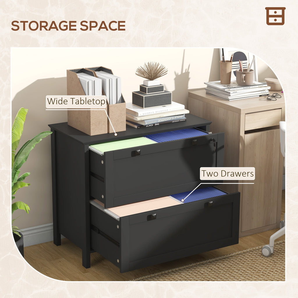 Lateral File Cabinet, 2 Drawer Filing Cabinet, Black