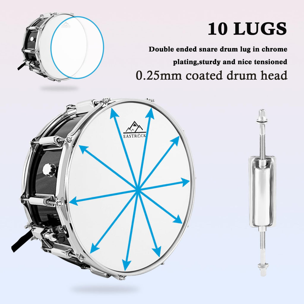 EASTROCK Snare Drum Set 14X5.5 Inches with stand for Student-Black