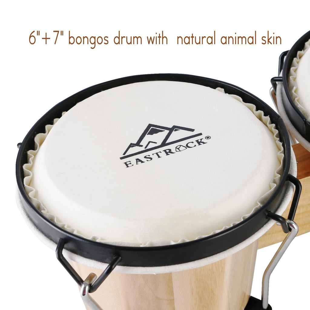 EastRock Bongo Drum 6” and 7” Set for Adults Beginners Professionals Tunable Wood and Metal Drum Percussion Instruments with Bag and Tuning Wrench