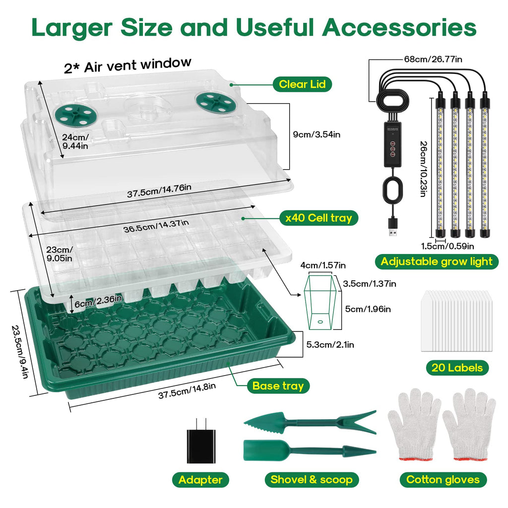 Indoor Seed Starter Kit with Full-Spectrum LED Grow Lights – 2-Tray Mini Greenhouse for Gardening & Plant Science