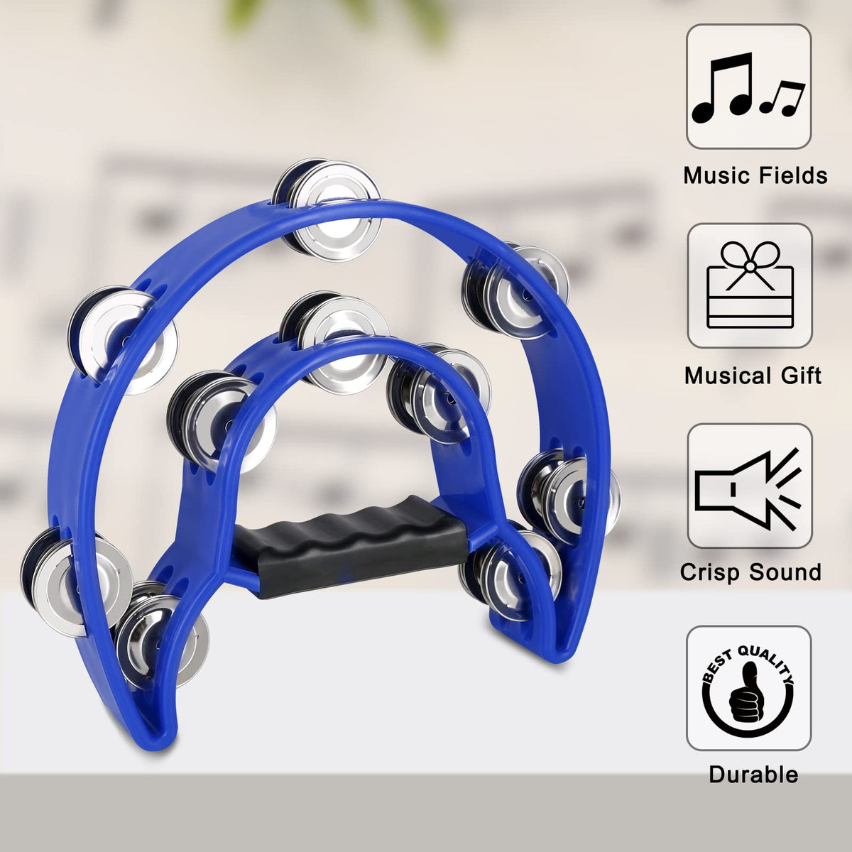 EastRock Double Row Tambourine 3 Pack Black Blue White Half Moon for adult