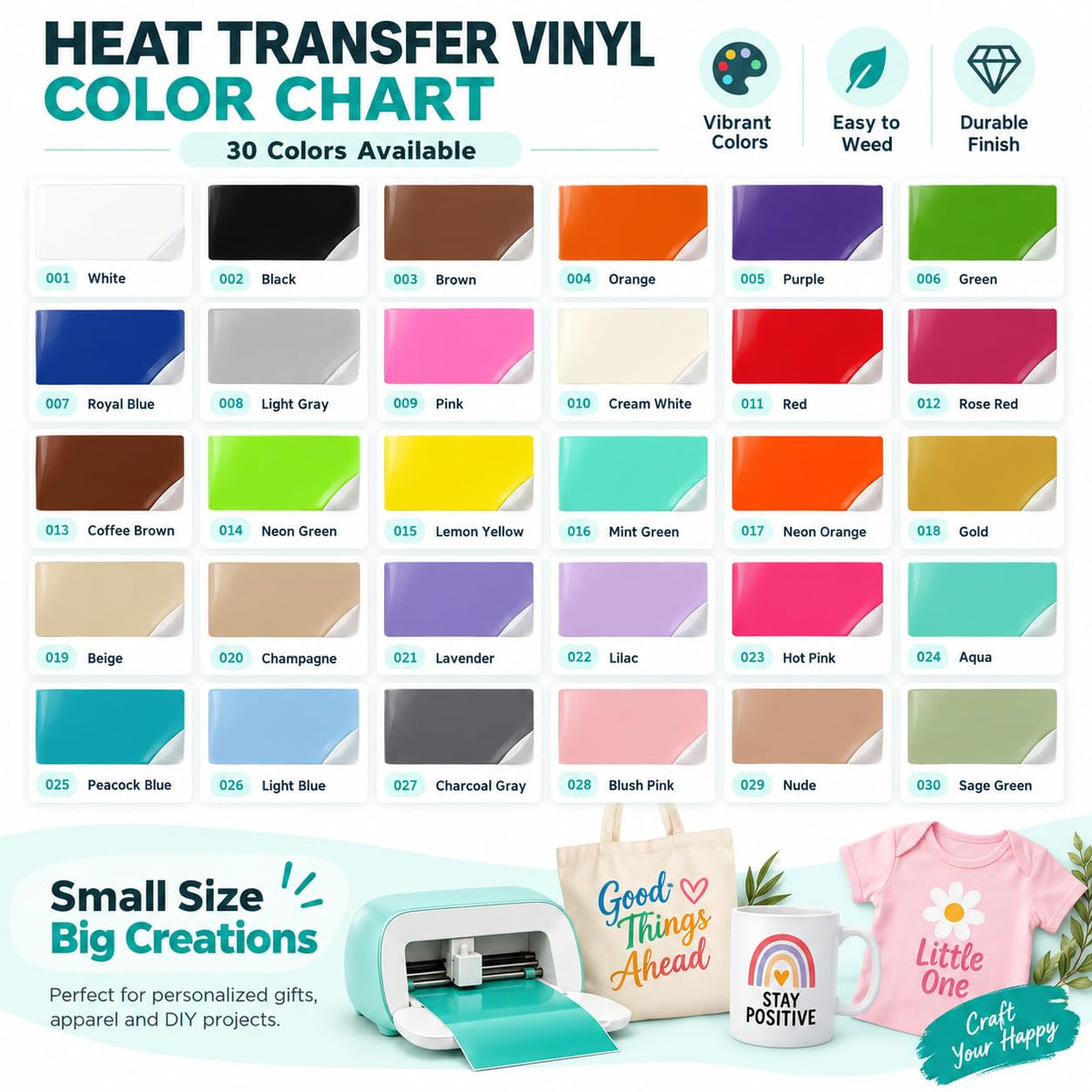 Smart Iron-On Heat Transfer Vinyl – 30 Sheets – 5.5" x 12" – Cutting Machine Compatible