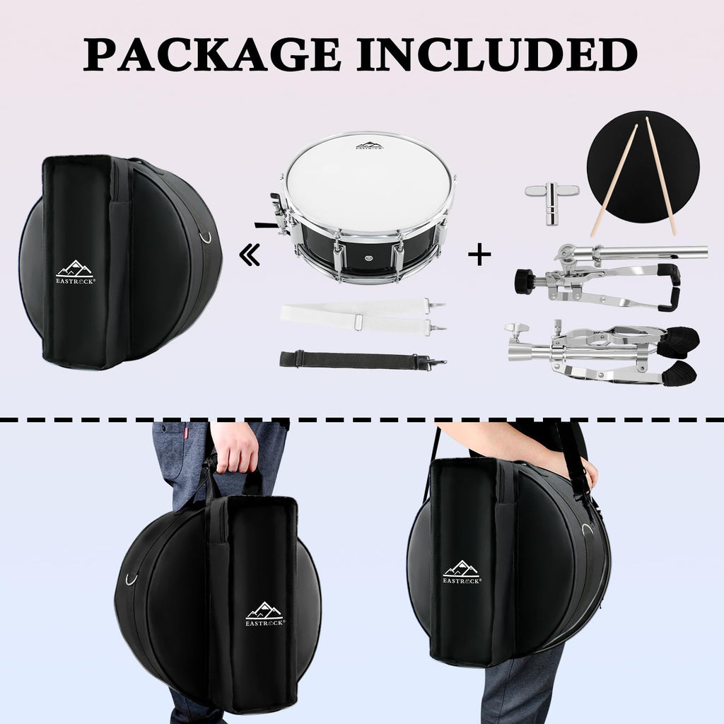 EASTROCK Snare Drum Set 14X5.5 Inches with stand for Student-Black