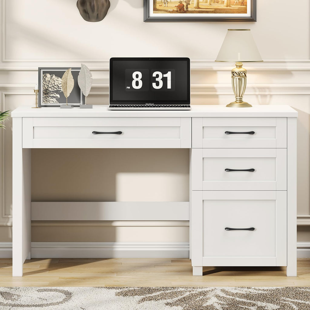 Farmhouse 47" Desk with 4 Drawers, File Drawer and Charging Station, Cream White