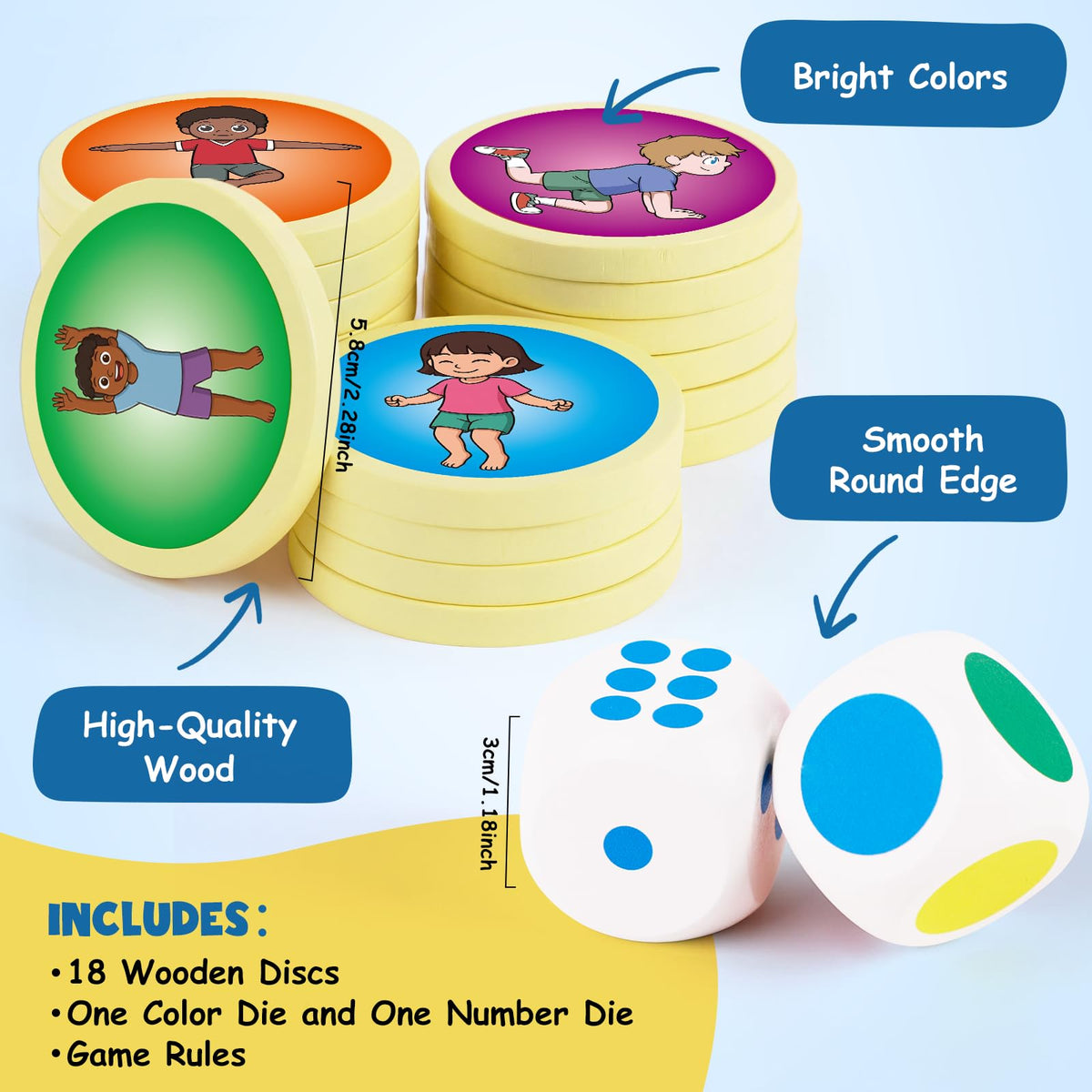 Movement Dice Game – 20-Piece Wooden Gross Motor Activity Set | Balance, Coordination, Physical Education
