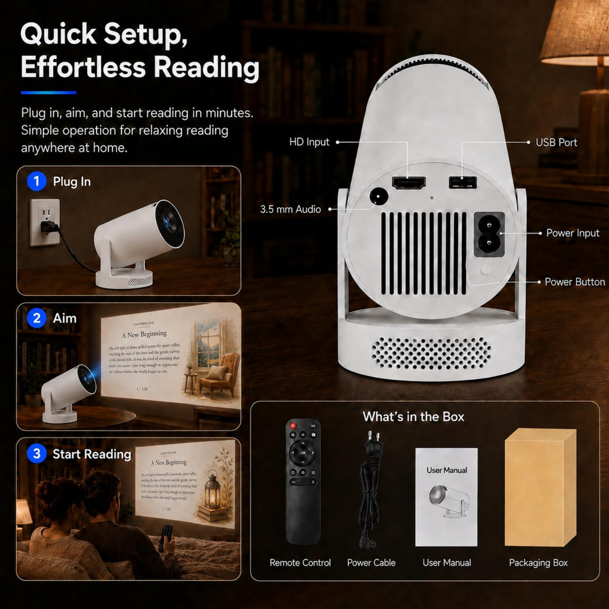 Book Glow Projector, Book Glow Projector for Wall Display Reading