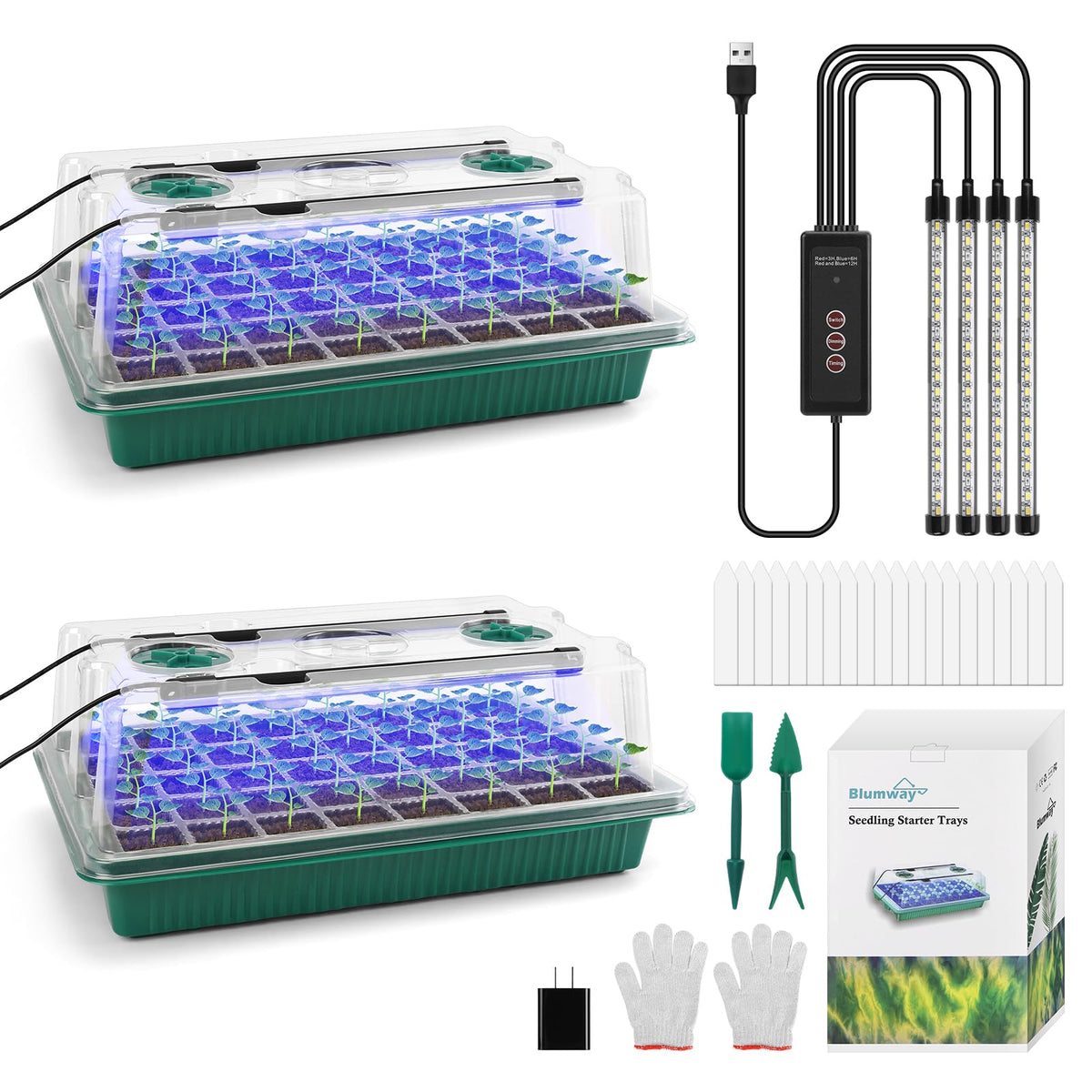 Indoor Seed Starter Kit with Full-Spectrum LED Grow Lights – 2-Tray Mini Greenhouse for Gardening & Plant Science