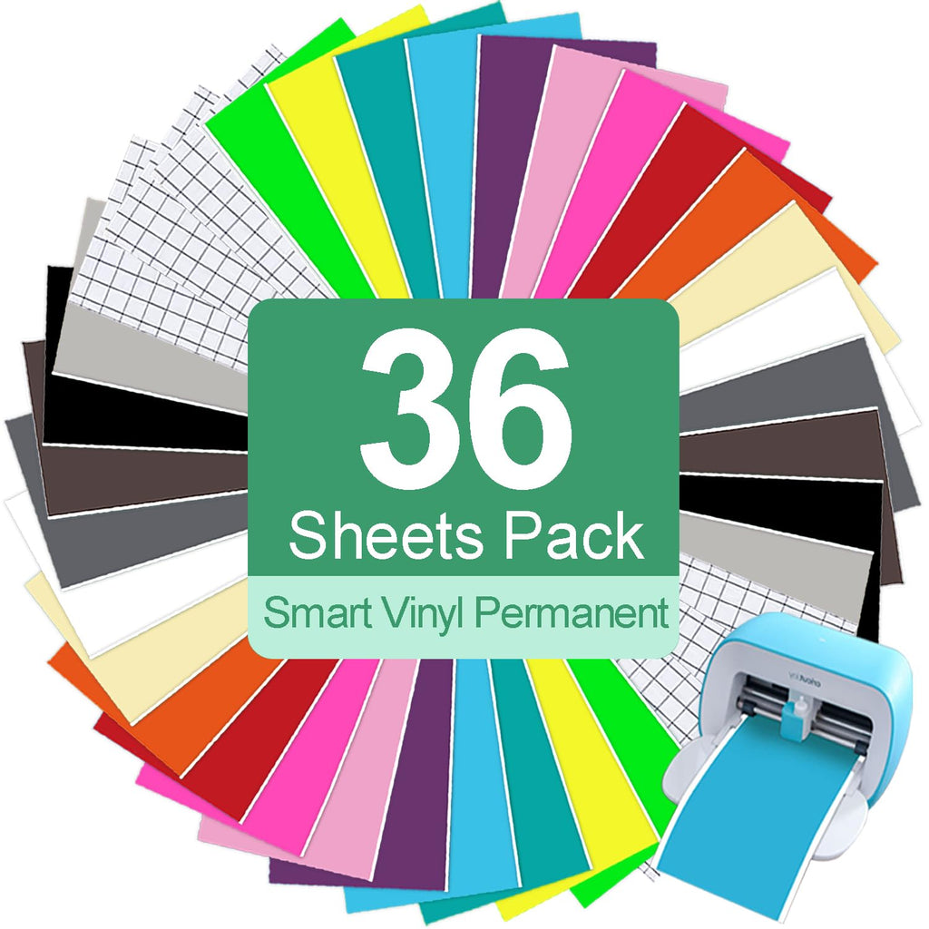 Smart Permanent Adhesive Vinyl Bundle – 30 Sheets, 15 Colors &amp; 6 Transfer Sheets – Cricut Joy Compatible