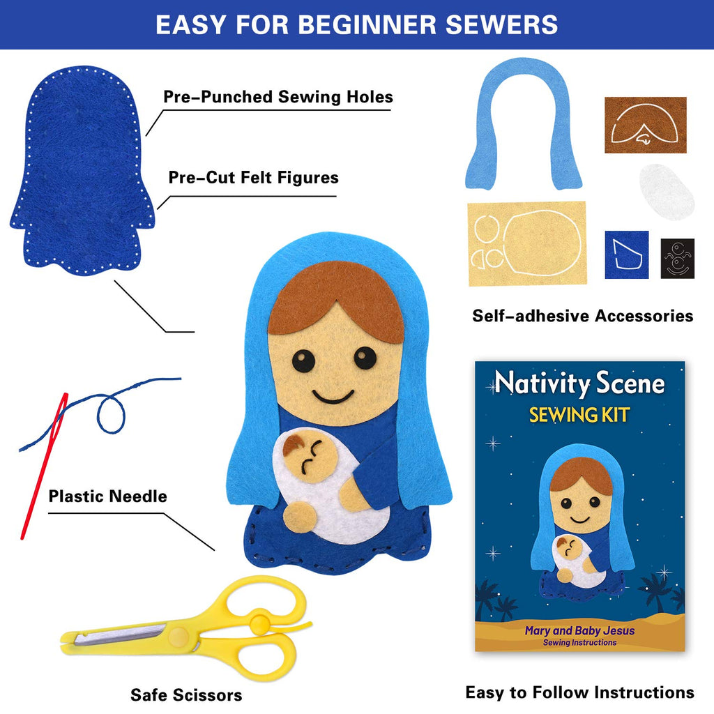 Nativity Sewing Kit for Kids – 11-Piece Christmas Felt Craft Set | Beginner Sewing & Christian Education