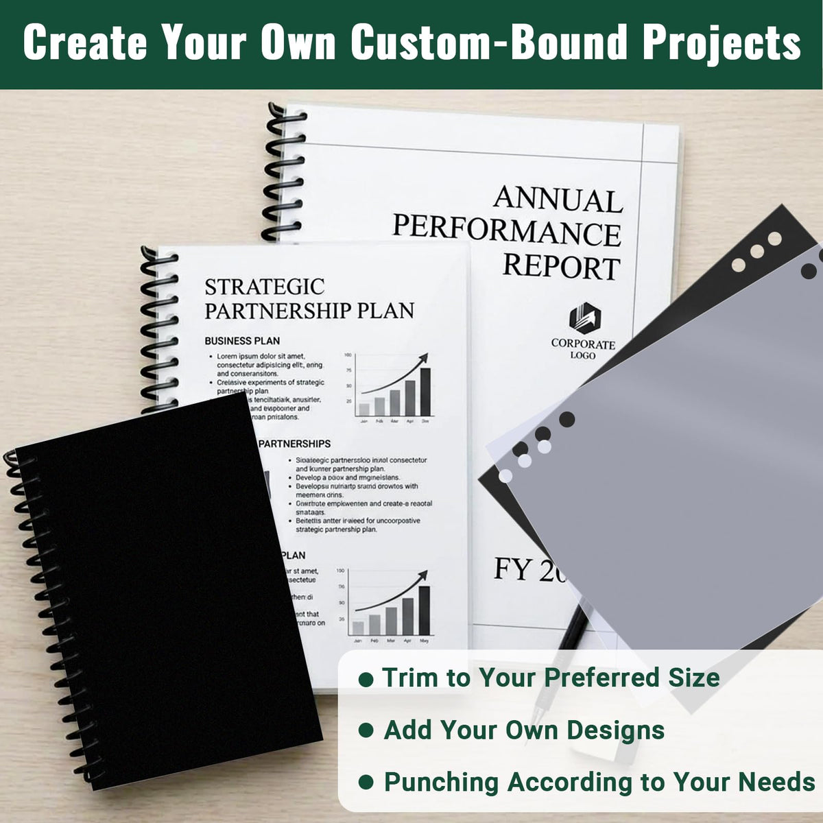 150-Piece Spiral Coil Binding Kit – Clear Covers, Black Back Covers & Binding Coils – 8.5" x 11"