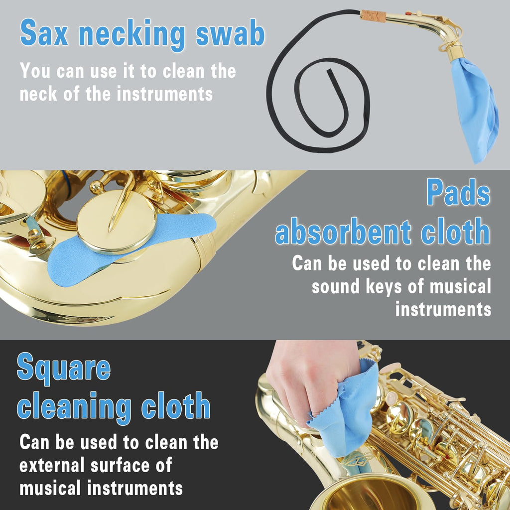 EASTROCK Saxophone Cleaning Kit with EVA Case for Alto Tenor Sax Clarinet Flute and other Wind & Woodwind Struments,Including Sax Cleaning Swab(4pcs),Mouthpiece Brush