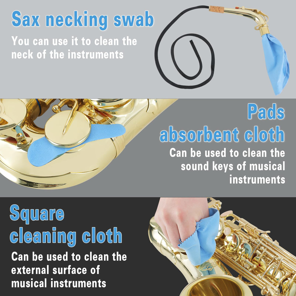 EASTROCK Saxophone Cleaning Kit with EVA Case for Alto Tenor Sax Clarinet Flute and other Wind & Woodwind Struments,Including Sax Cleaning Swab(4pcs),Mouthpiece Brush