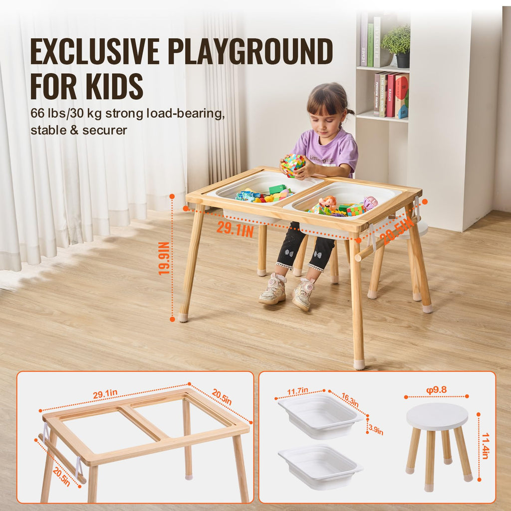 Kids Wooden Sensory Activity Table & 2 Stools