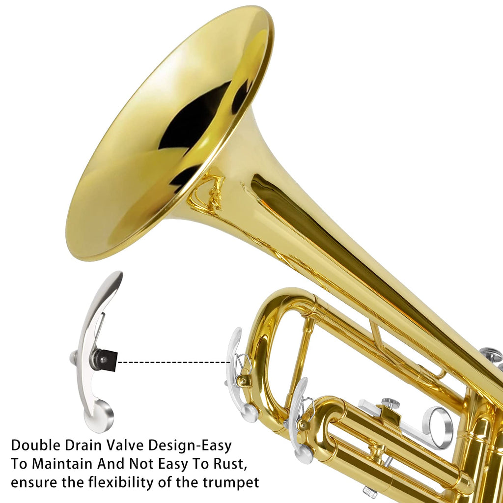 EASTROCK Bb Trumpet Standard Trumpet Set with Carrying Case,Gloves, 7C Mouthpiece and Cleaning Kit (Gold)