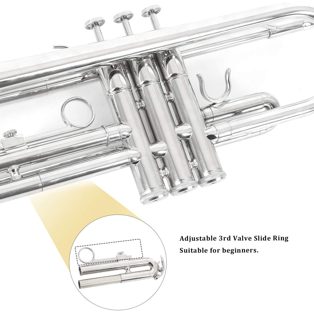 EASTROCK Bb Trumpet Standard Trumpet Set with Carrying Case,Gloves, 7C Mouthpiece and Cleaning Kit (Nickel Plated)