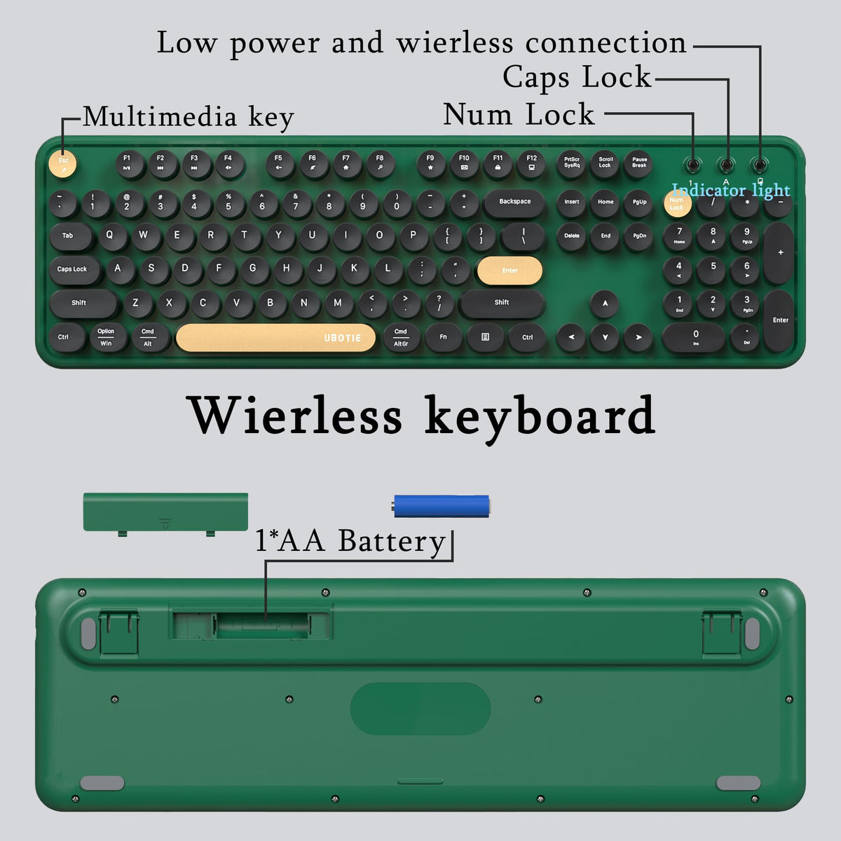 Colorful Wireless Computer Keyboards Mouse Combos (Green-Black)
