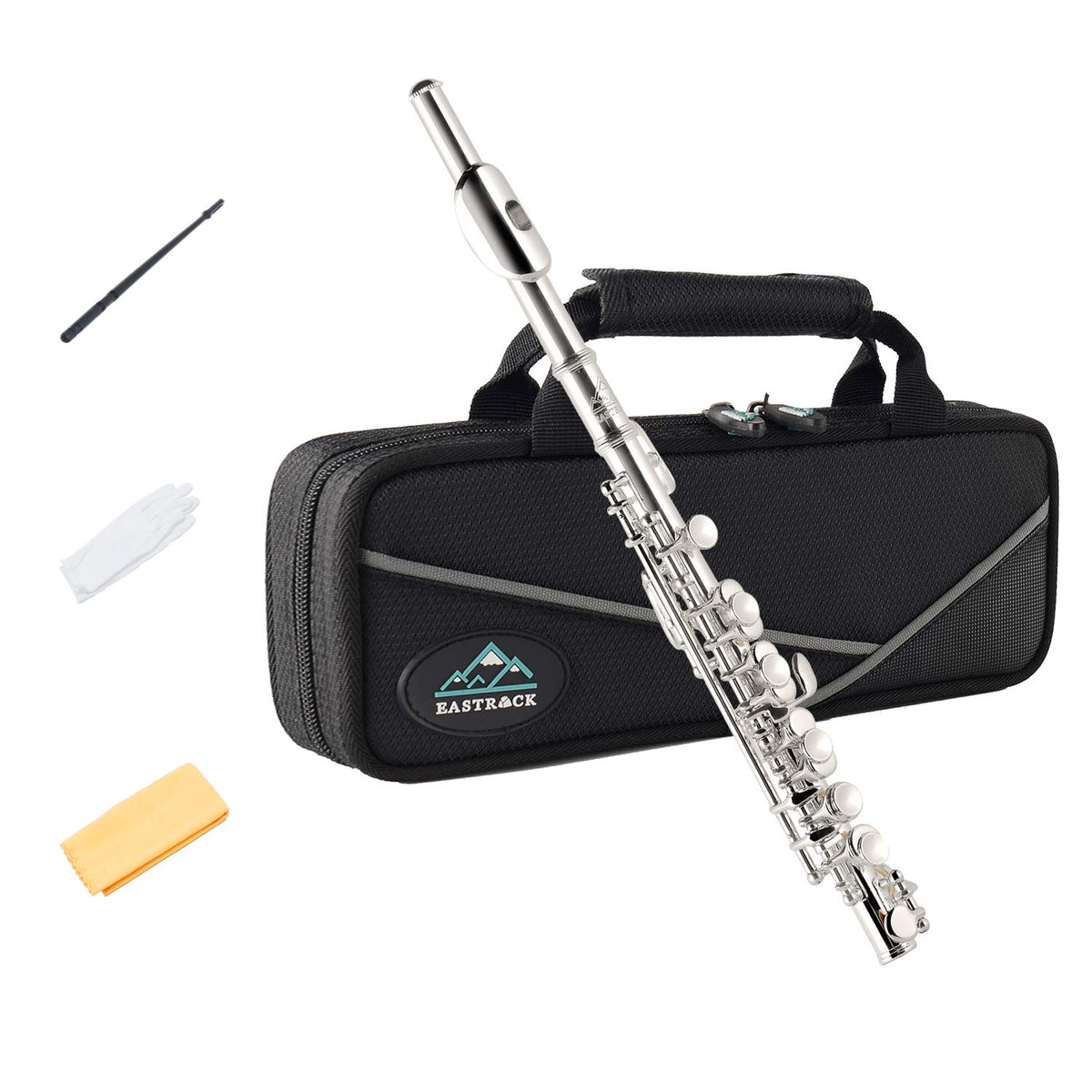 Eastrock Silver-Plated Piccolo Key of C 2-Piece Keys for Beginner, Kids, Student with Hard Case, Cleaning Rod, Cloth and Gloves