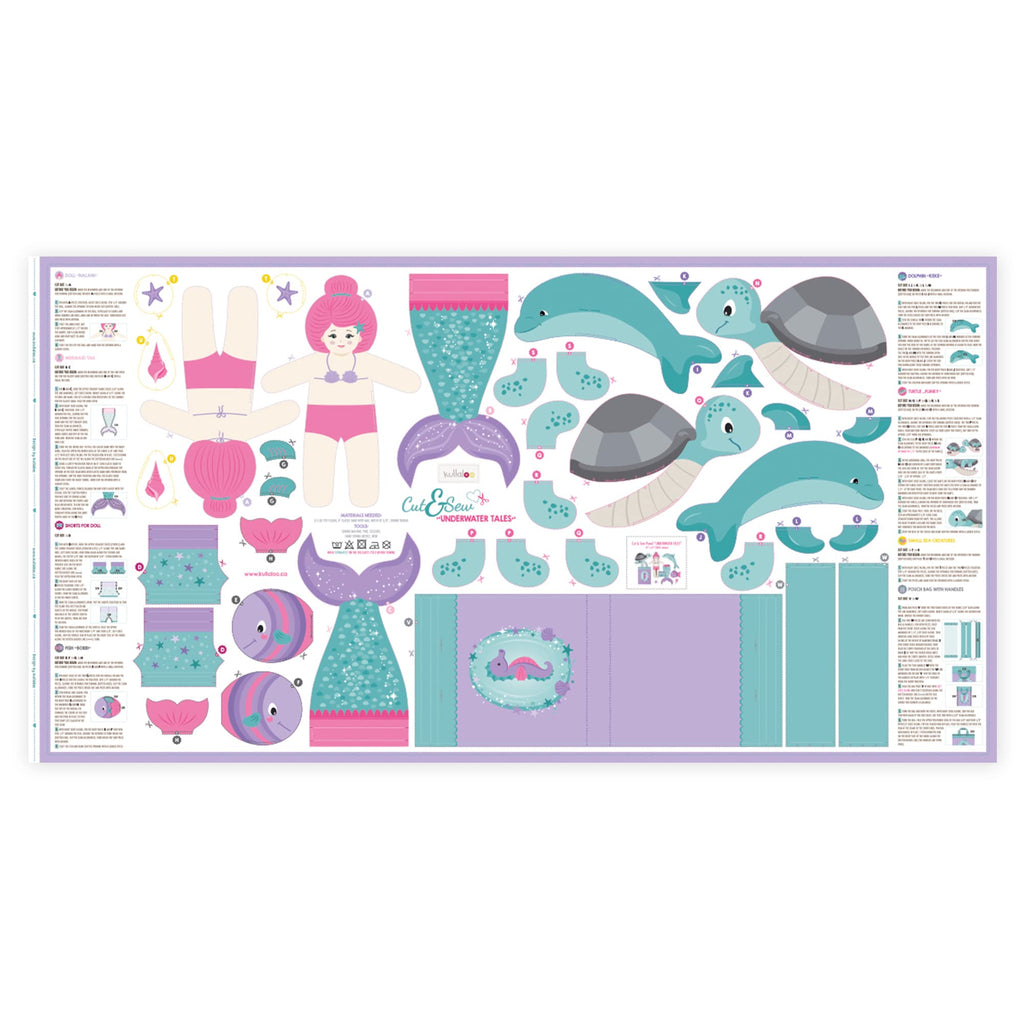 kullaloo Cut & Sew Fabric Panel – Mermaid Craft Sewing Kit for Kids Beginners – DIY for Girls & Boys (Underwater Tales)