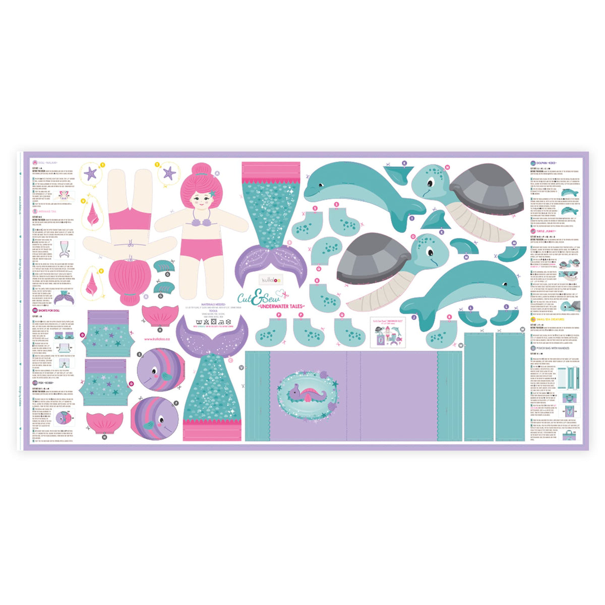 kullaloo Cut & Sew Fabric Panel – Mermaid Craft Sewing Kit for Kids Beginners – DIY for Girls & Boys (Underwater Tales)