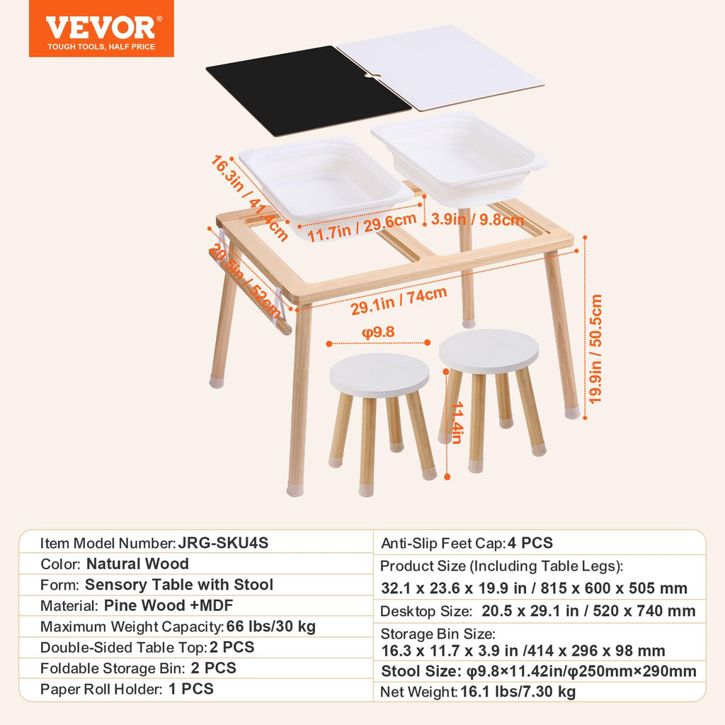 Kids Wooden Sensory Activity Table & 2 Stools