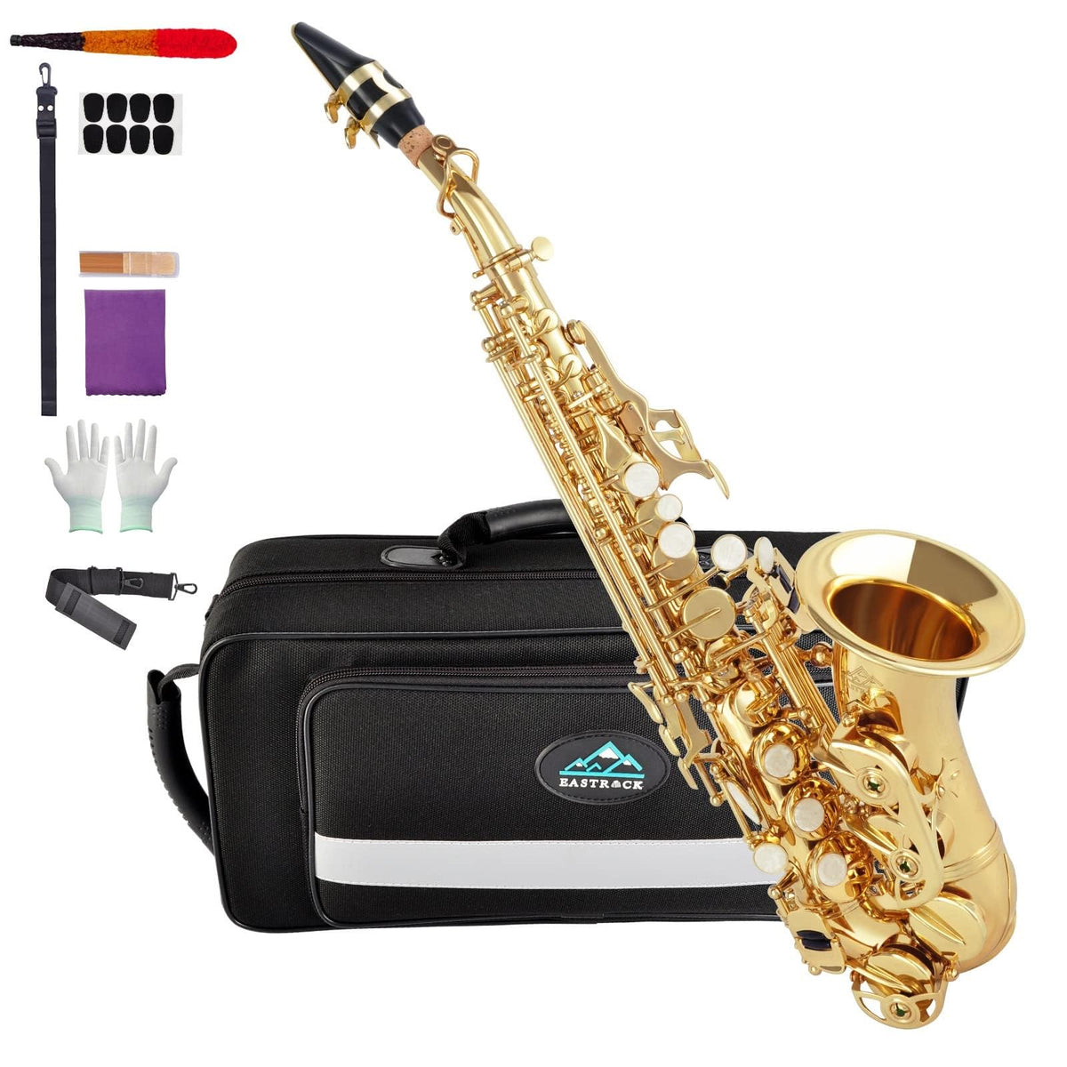 EASTROCK Bb Curved Soprano Saxophone Golden for Beginners Students