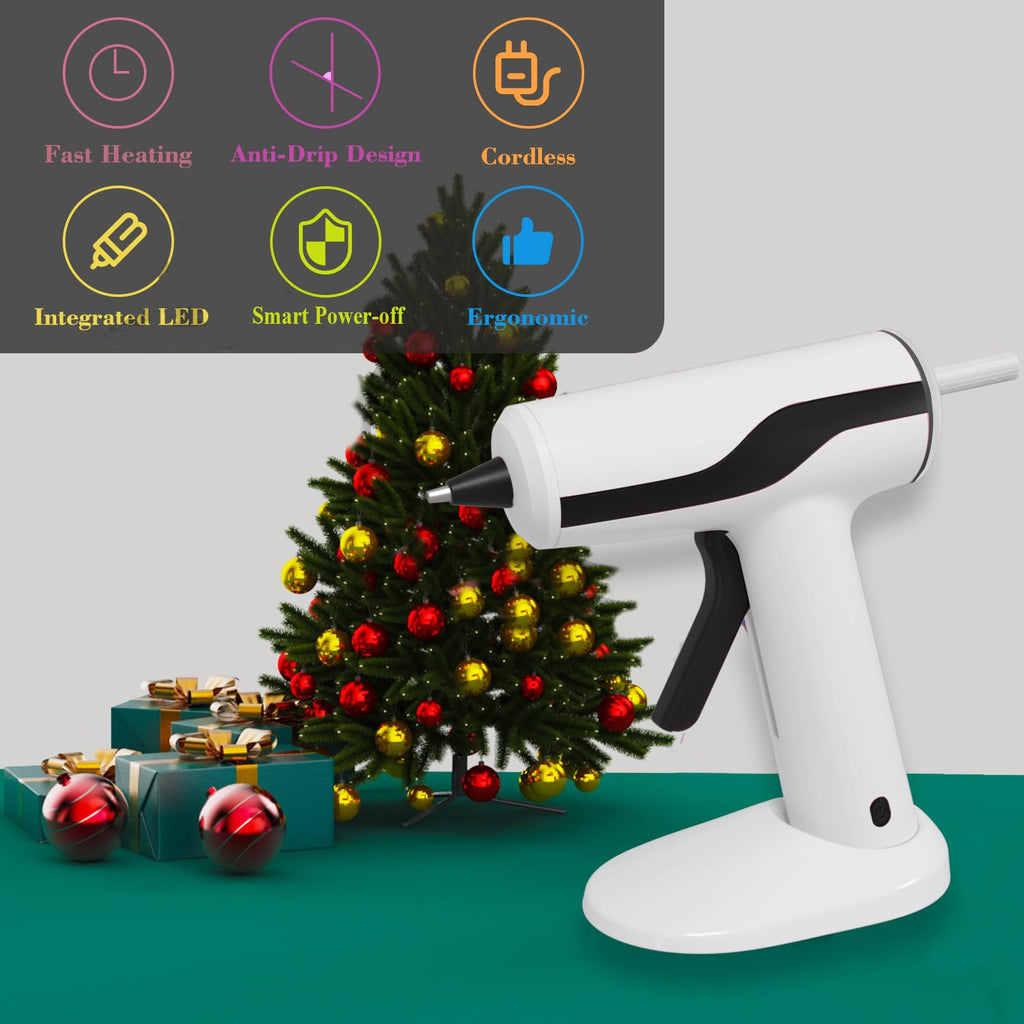 Cordless Hot Melt Glue Gun, Smart Power-Off with 2.2 Ah Battery White or Green