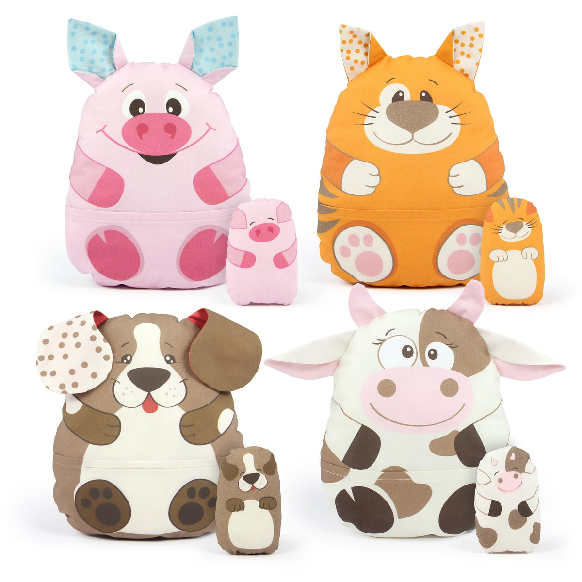 kullaloo Cut & Sew Fabric Panel – Farm Animal Sewing Kit for Beginners – DIY Craft Kit for Girls & Boys with Cow, Pig, Dog & Cat (Happy Farm)
