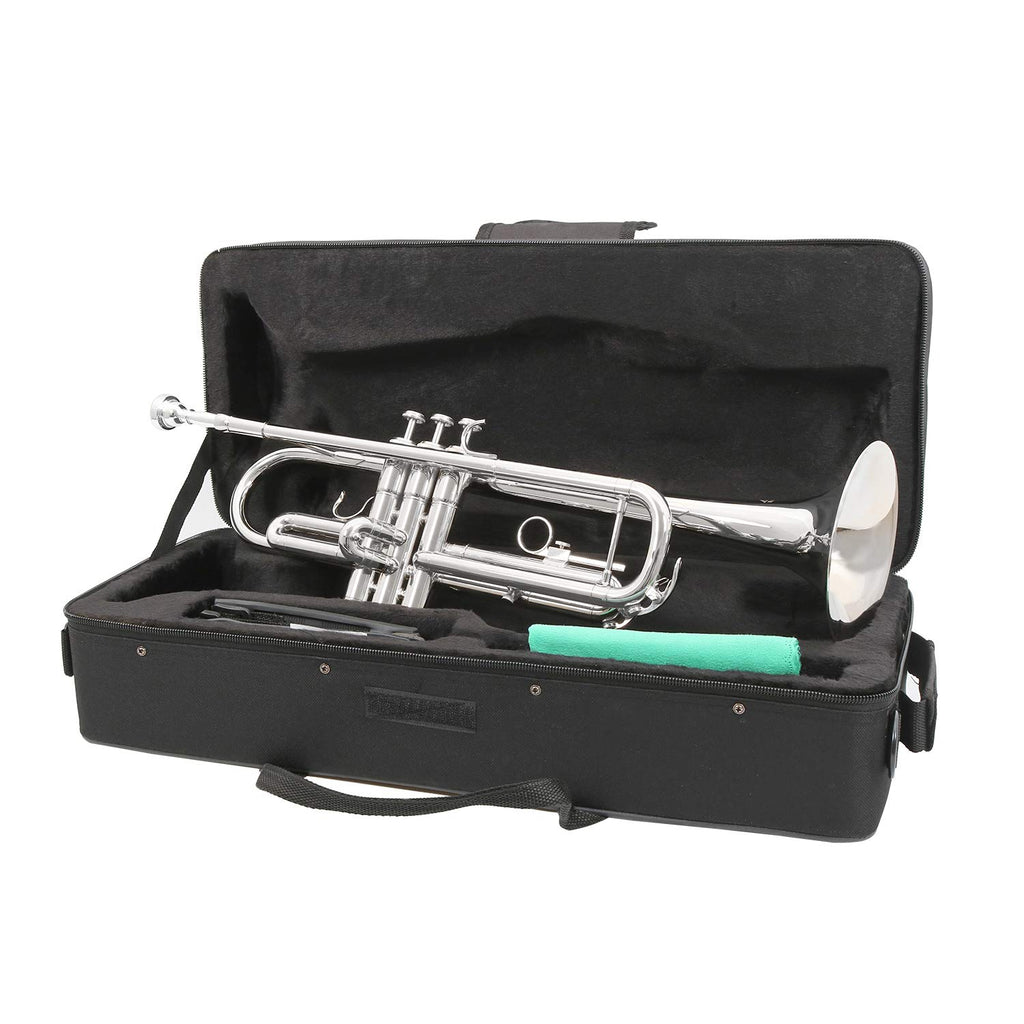 EASTROCK Bb Trumpet Standard Trumpet Set with Carrying Case,Gloves, 7C Mouthpiece and Cleaning Kit (Nickel Plated)