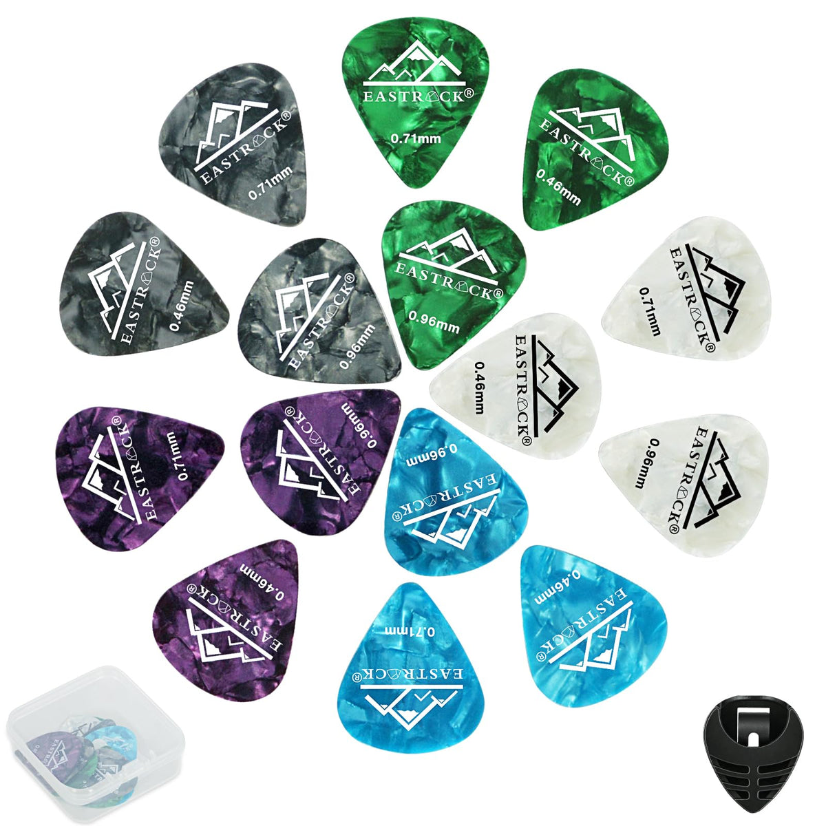 EASTROCK 15PCS Guitar Pick Set with Organizer Box & Guitar Pick Holder