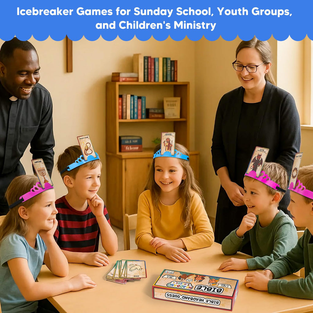 Bible Guess Who Am I? Headband Game – 66 Illustrated Bible Cards | Christian Educational Guessing Game for Bible Class