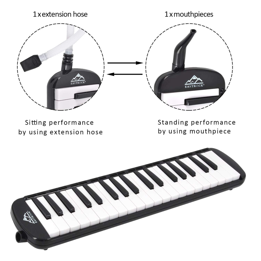 EastRock 37 Key Black Melodica Keyboard Soprano Piano Instrument with Case