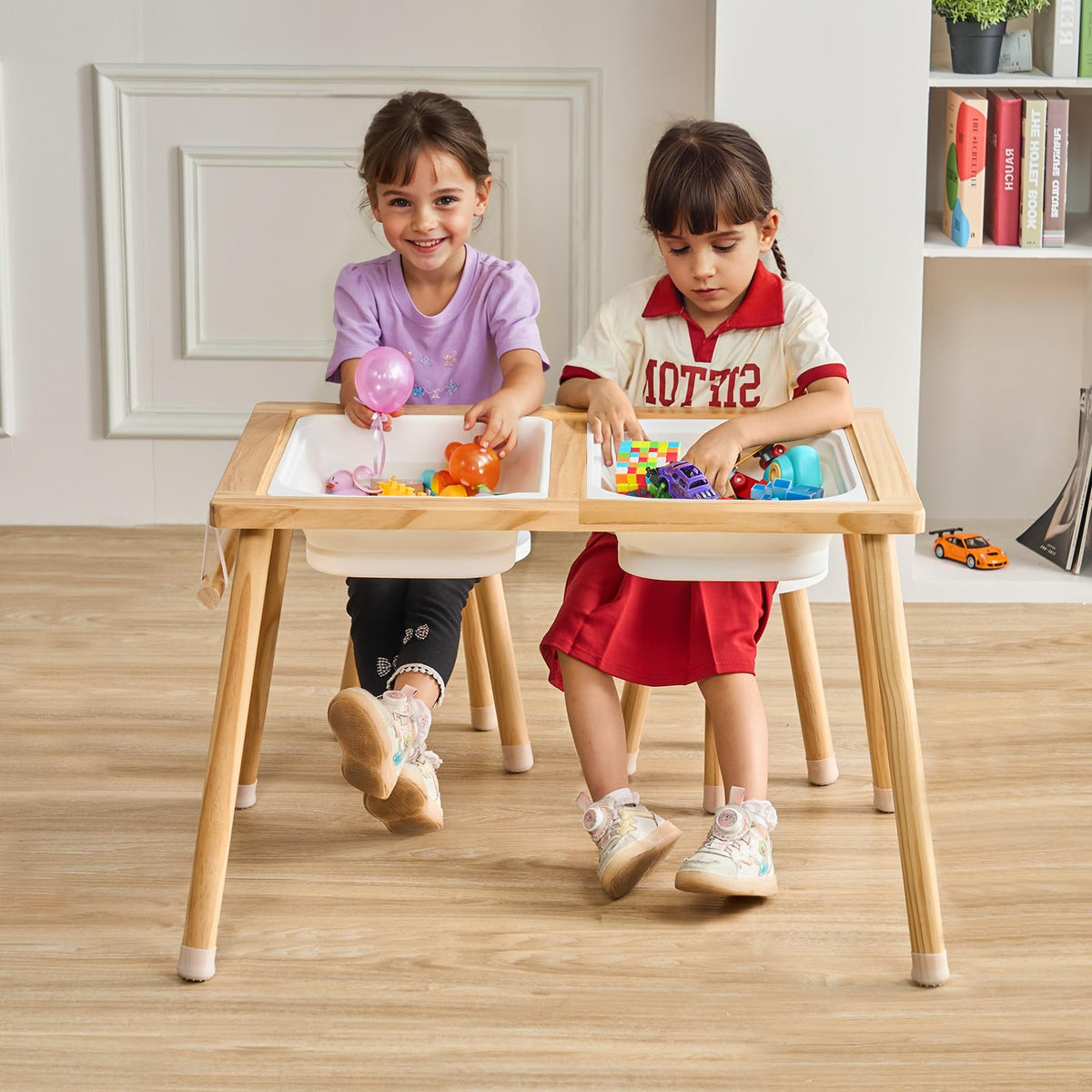 Kids Wooden Sensory Activity Table & 2 Stools