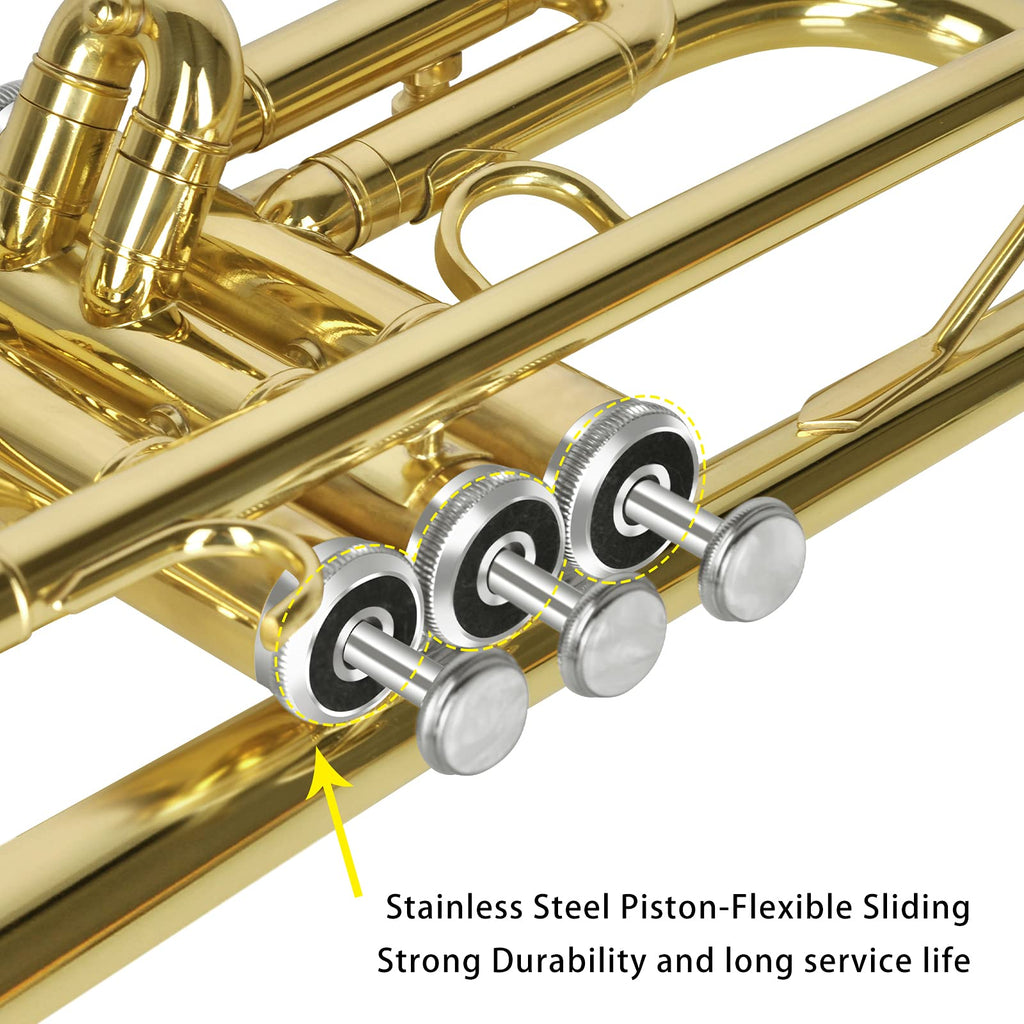 EASTROCK Bb Trumpet Standard Trumpet Set with Carrying Case,Gloves, 7C Mouthpiece and Cleaning Kit (Gold)