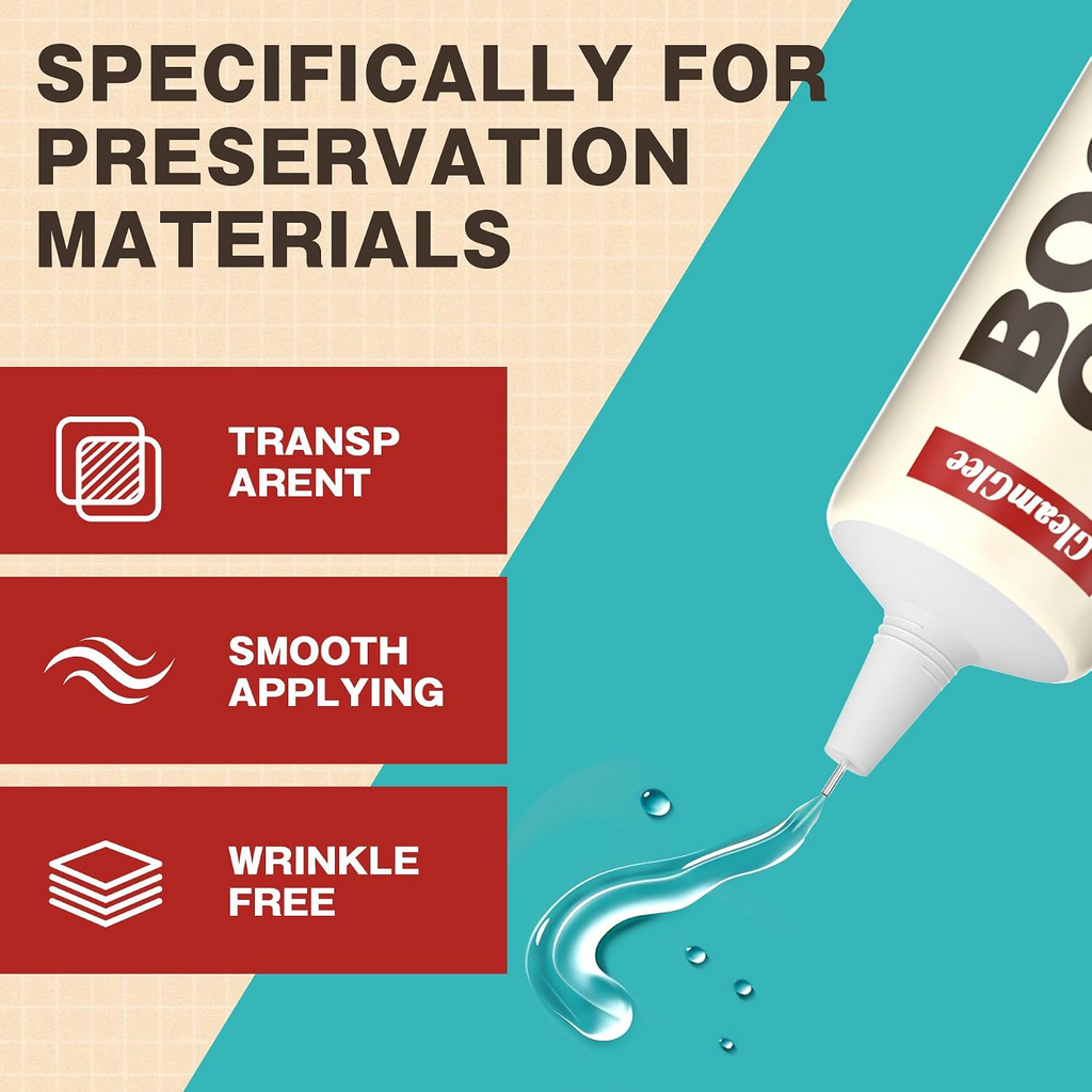 Book Glue for Binding and Repair, Strong Permanent Bond, Clear and Flexible