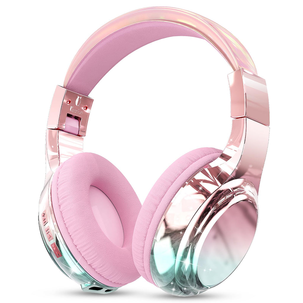 Pink Kids Bluetooth Headphones, 60H Playtime, 74/85/94dB Volume Limit