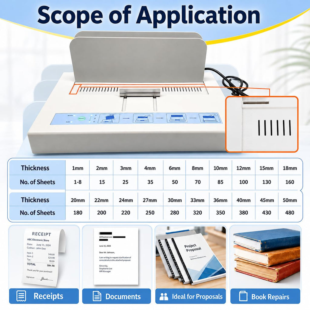 Thermal Binding Machine 500 Sheets Capacity, Book Binding Material