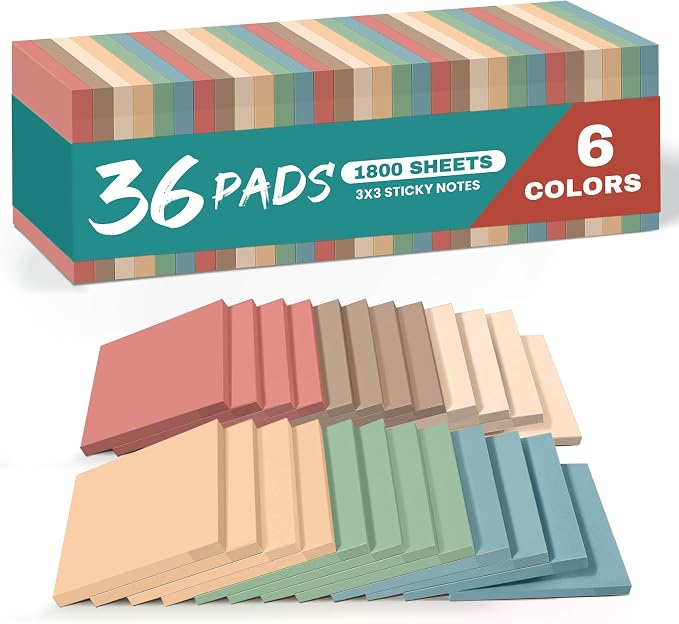 Vintage 3 x 3 Inch Lined Sticky Notes for Student Planning and Organization – 36 Pads, 1,800 Sheets